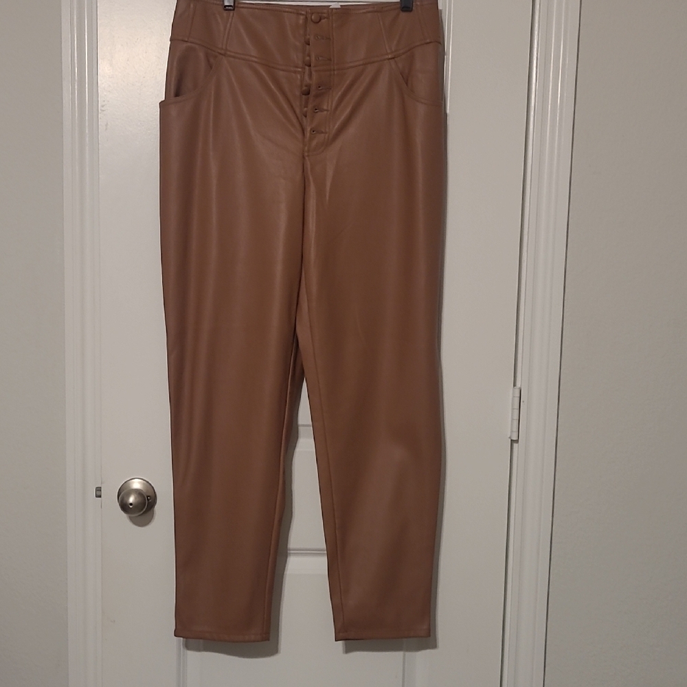 Stylish Tan Faux Leather Pants